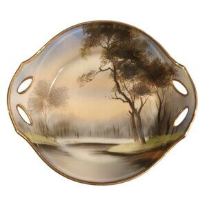 Antique Noritake Morimura Hand Painted Handled Candy Dish Bowl 7in Japan Gold